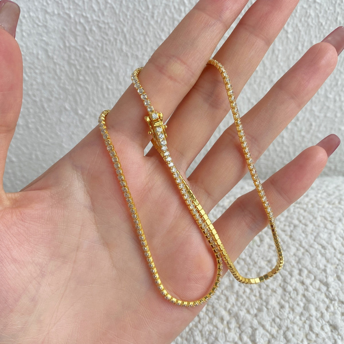 [Am jewelry]Delicate Round Shape Tennis Necklace