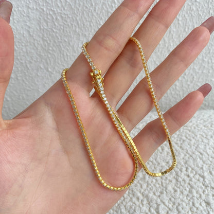 [Am jewelry]Delicate Round Shape Tennis Necklace