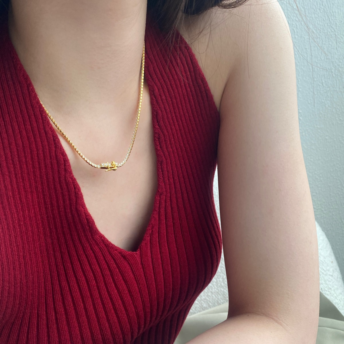 [Am jewelry]Delicate Round Shape Tennis Necklace