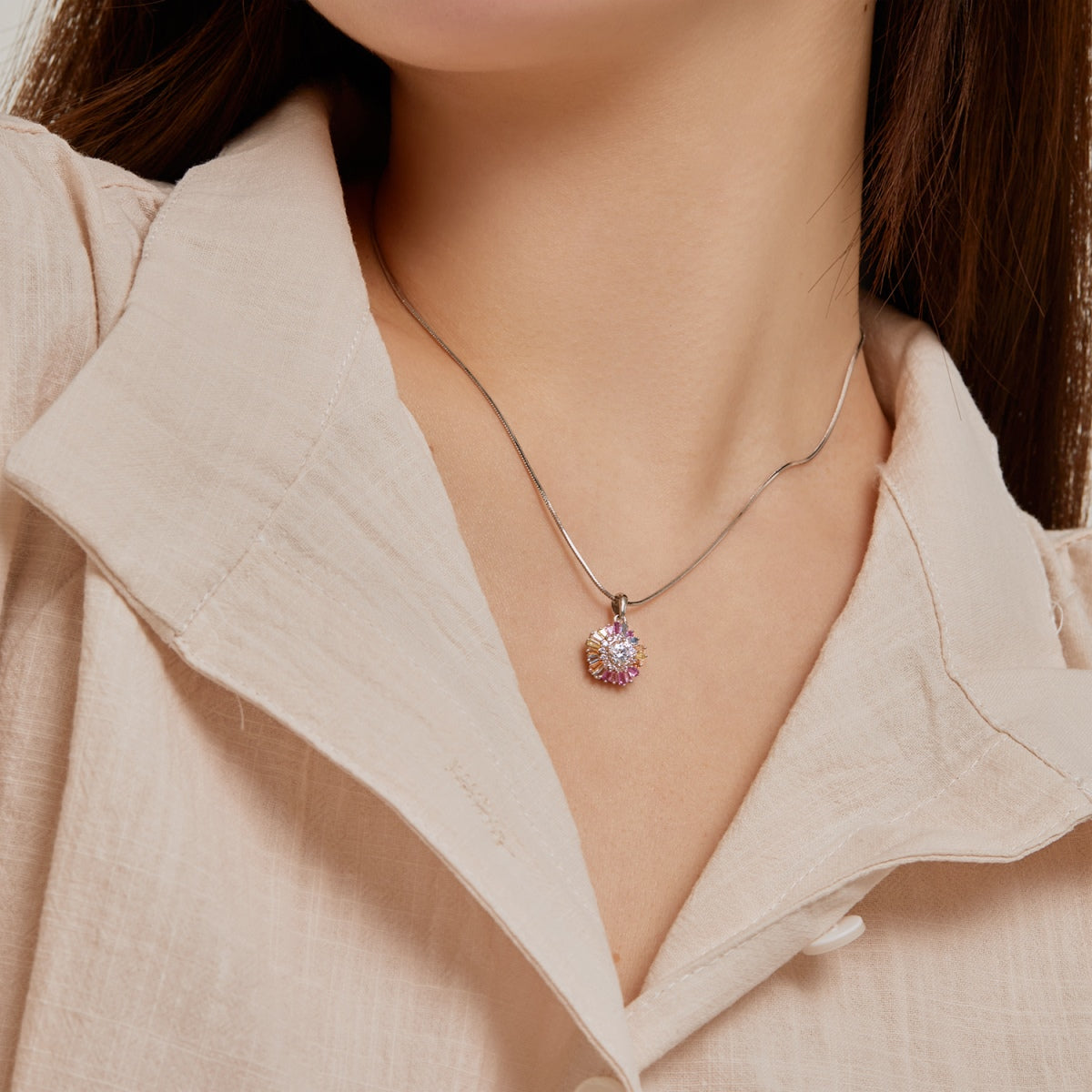 [Am jewelry]Charming Flower Colorful Necklace