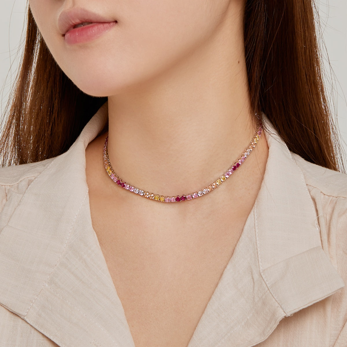 [Am jewelry]Delicate Colorful Tennis Necklace