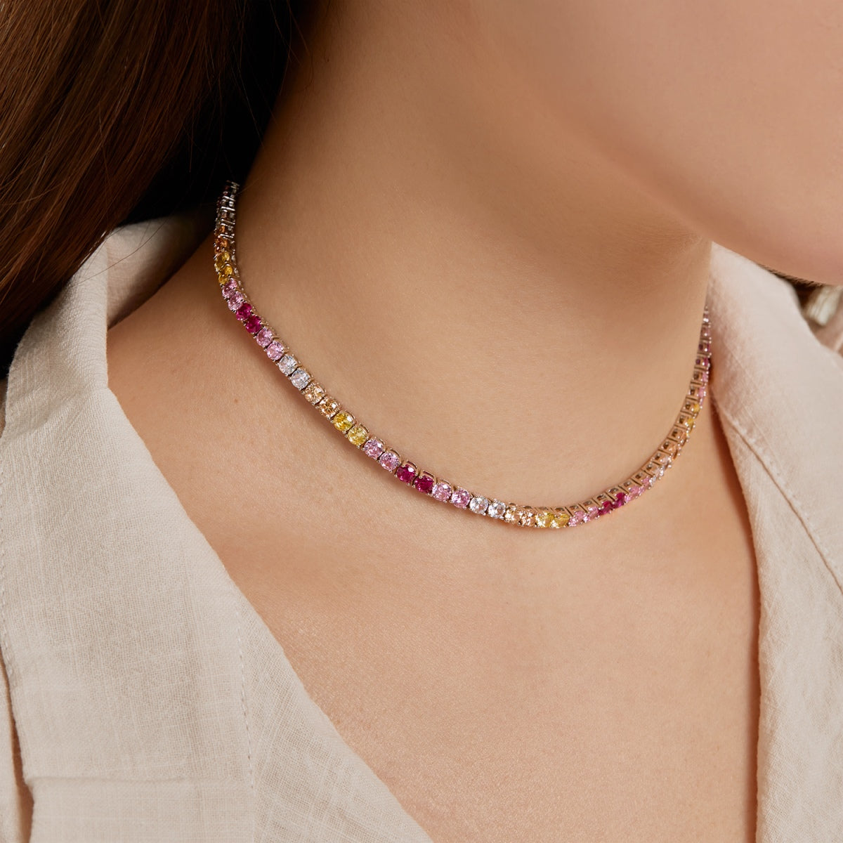 [Am jewelry]Delicate Colorful Tennis Necklace