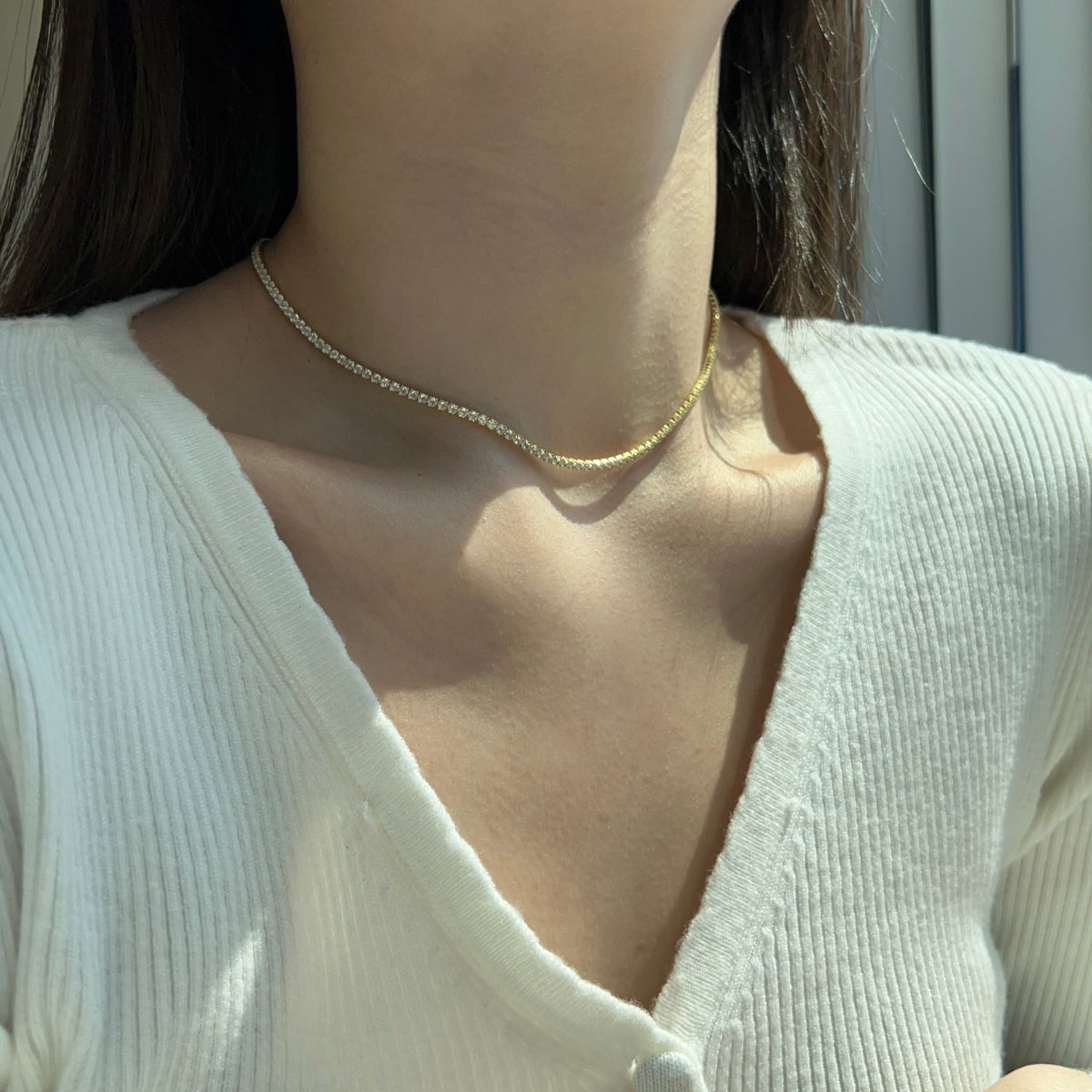 [Am jewelry]Delicate Round Shape Tennis Necklace