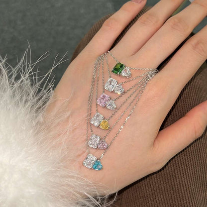 [Am jewelry]Dazzling Square & Heart Shape Necklace