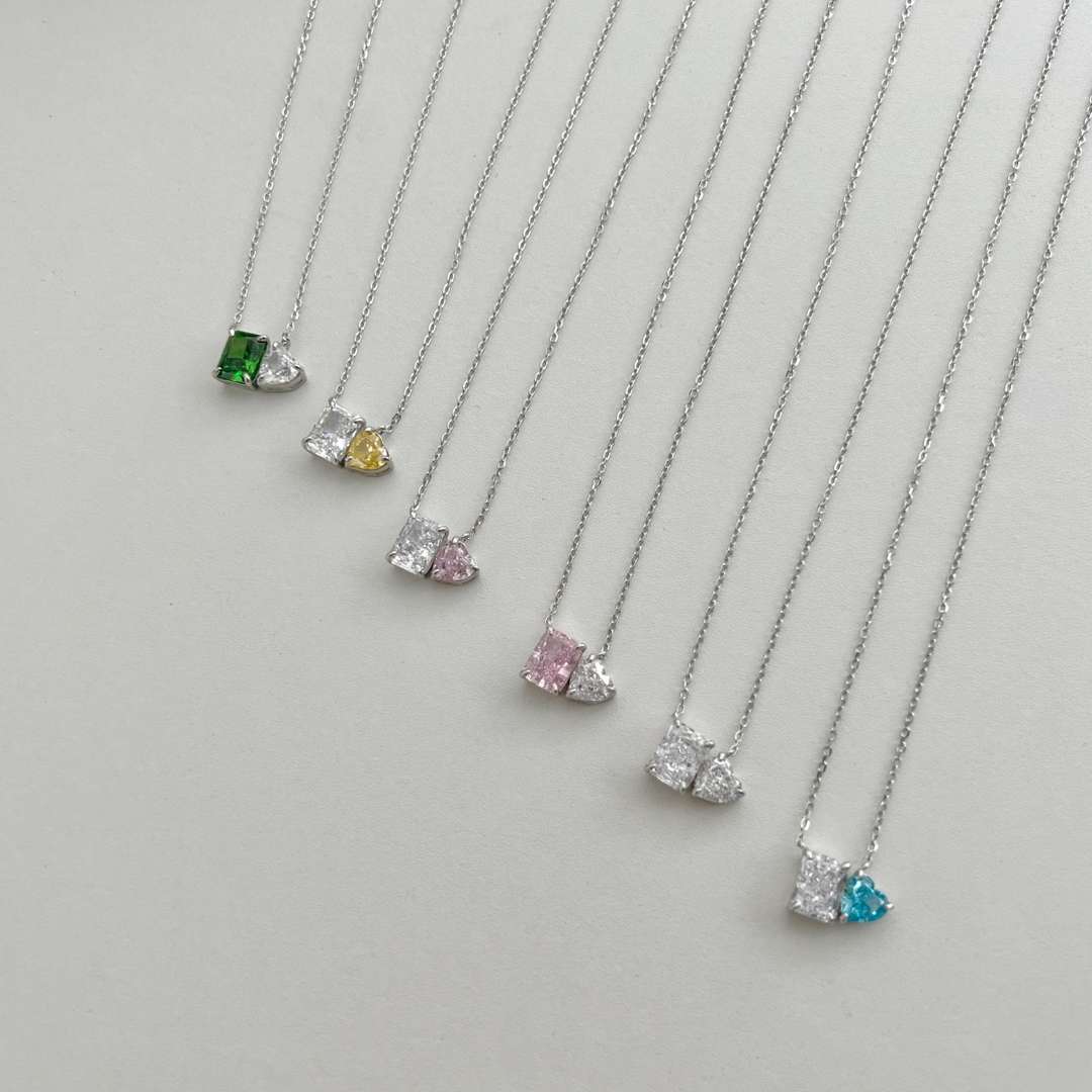 [Am jewelry]Dazzling Square & Heart Shape Necklace
