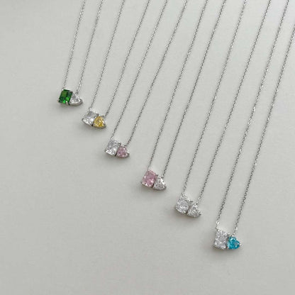 [Am jewelry]Dazzling Square & Heart Shape Necklace