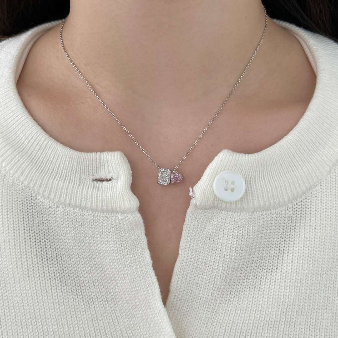 [Am jewelry]Dazzling Square & Heart Shape Necklace