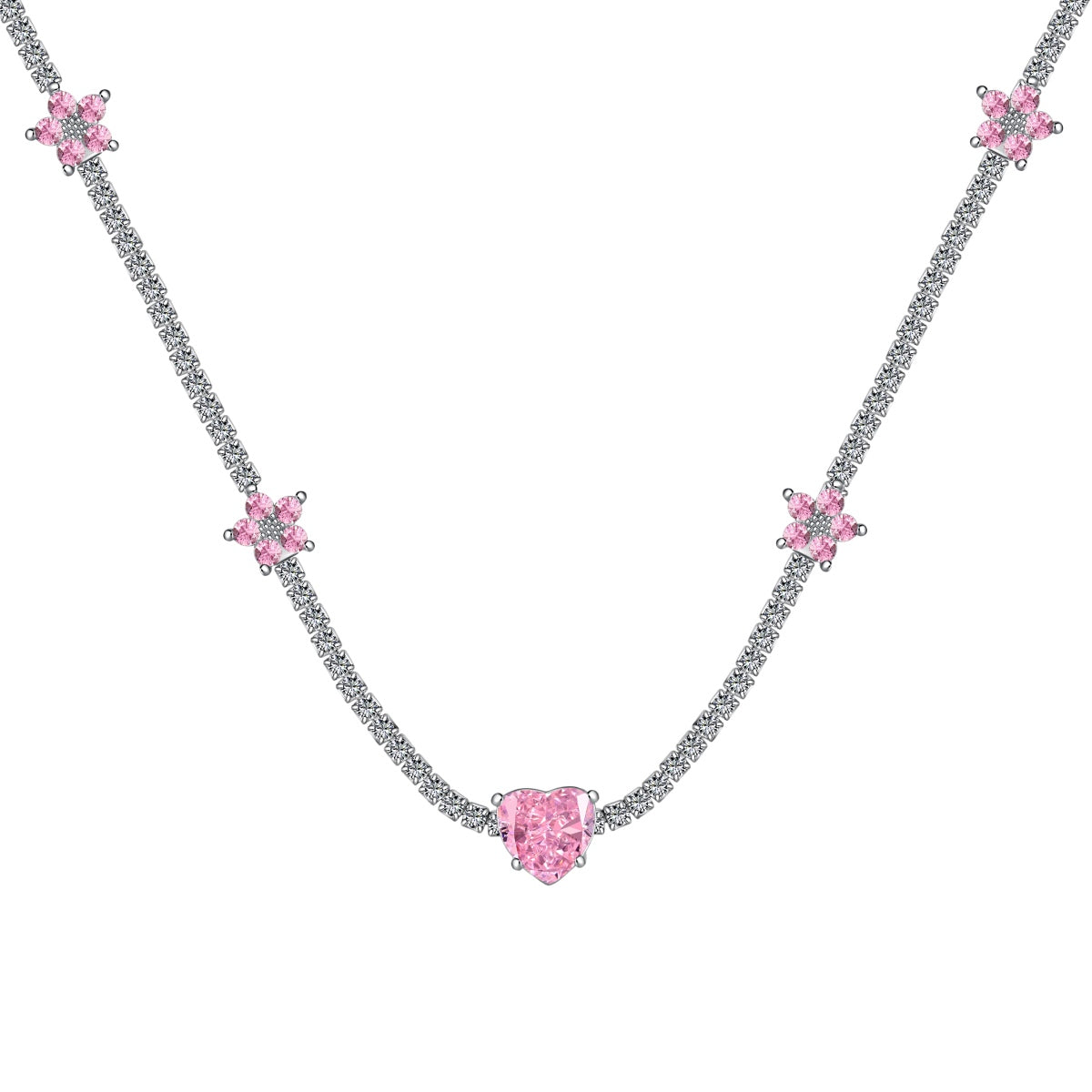 [Am jewelry]Dazzling Pink Heart Flower Necklace