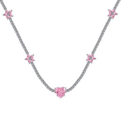 [Am jewelry]Dazzling Pink Heart Flower Necklace