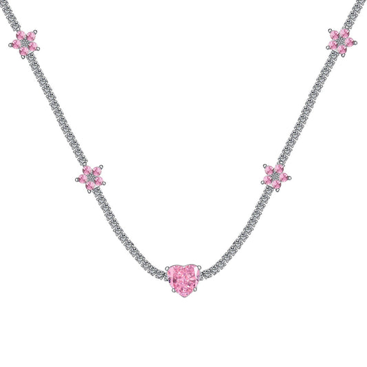 [Am jewelry]Dazzling Pink Heart Flower Necklace