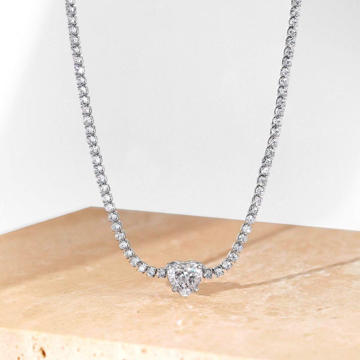 [Am jewelry]2.0 Carat Sparkling Tennis Heart Cut Necklace