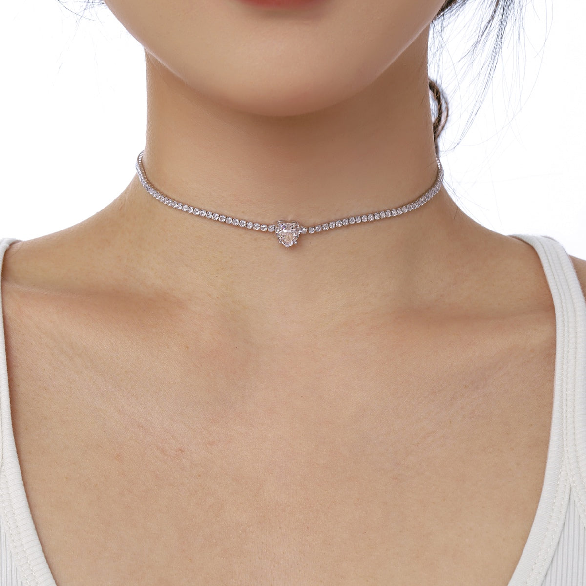 [Am jewelry]2.0 Carat Sparkling Tennis Heart Cut Necklace
