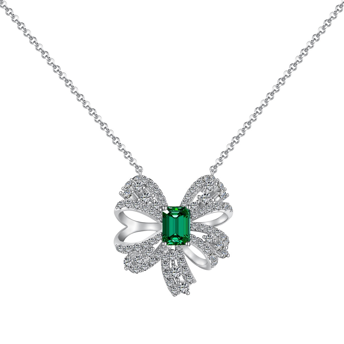 [Am jewelry]Luxurious Flower Shape Emerald Cut Necklace