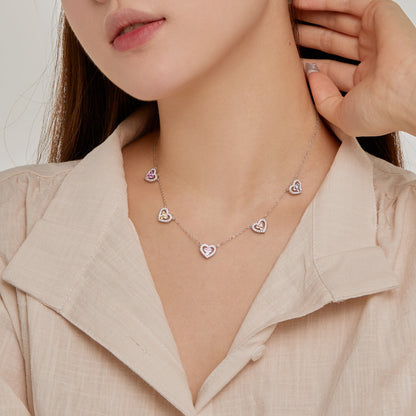 [Am jewelry]Sparkling Five Heart Necklace