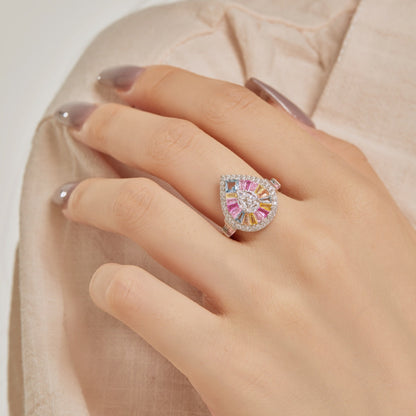 [Am jewelry]Elegant Colorful Water Drop Shape Banquet Ring