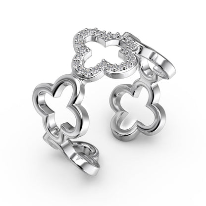 [Am jewelry]Hollow Design Four-Leaf Clover Flower Shape Ring