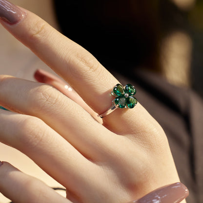 [Am jewelry]Heart-shaped Four-Leaf Clover Ball Ring