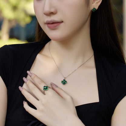 [Am jewelry]Heart-shaped Four-Leaf Clover Ball Ring