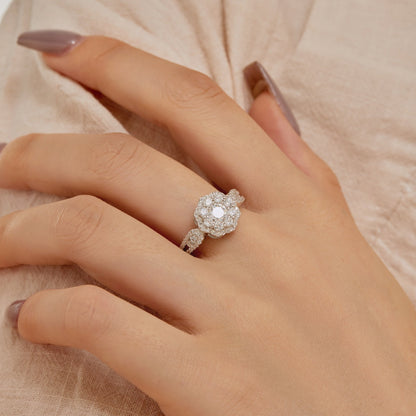 [Am jewelry]Delicate Colorful Round Cut Flower Shape Wedding Ring