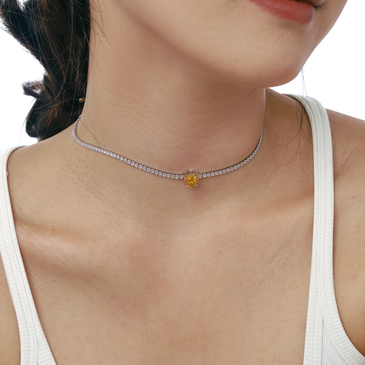[Am jewelry]2.0 Carat Sparkling Tennis Heart Cut Necklace