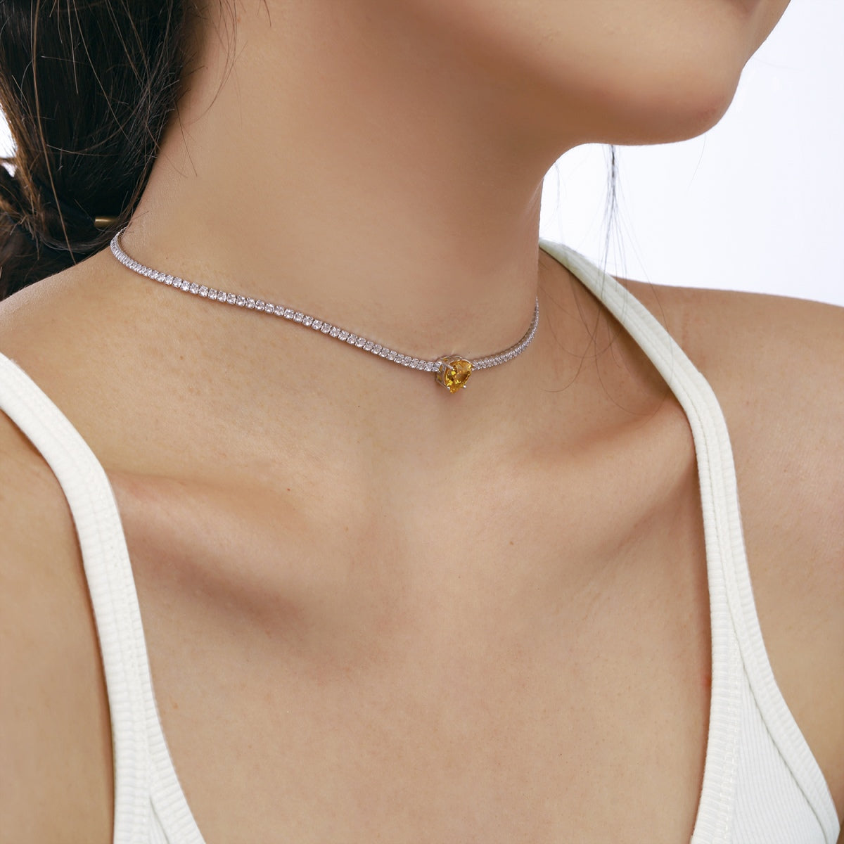 [Am jewelry]2.0 Carat Sparkling Tennis Heart Cut Necklace