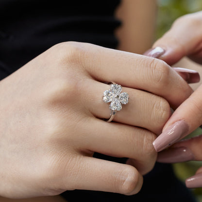 [Am jewelry]Heart-shaped Four-Leaf Clover Ball Ring