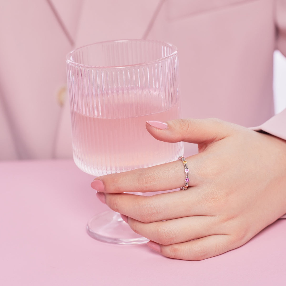 [Am jewelry]Sparkling Colorful Round Cut Tennis Ring