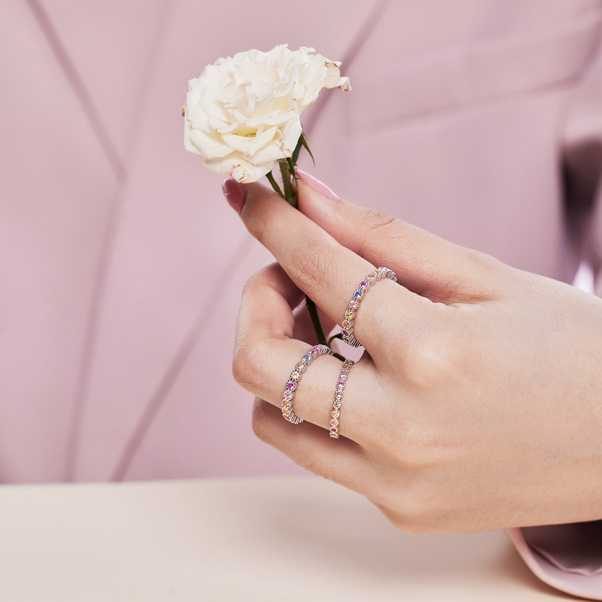 [Am jewelry]Sparkling Colorful Round Cut Tennis Ring