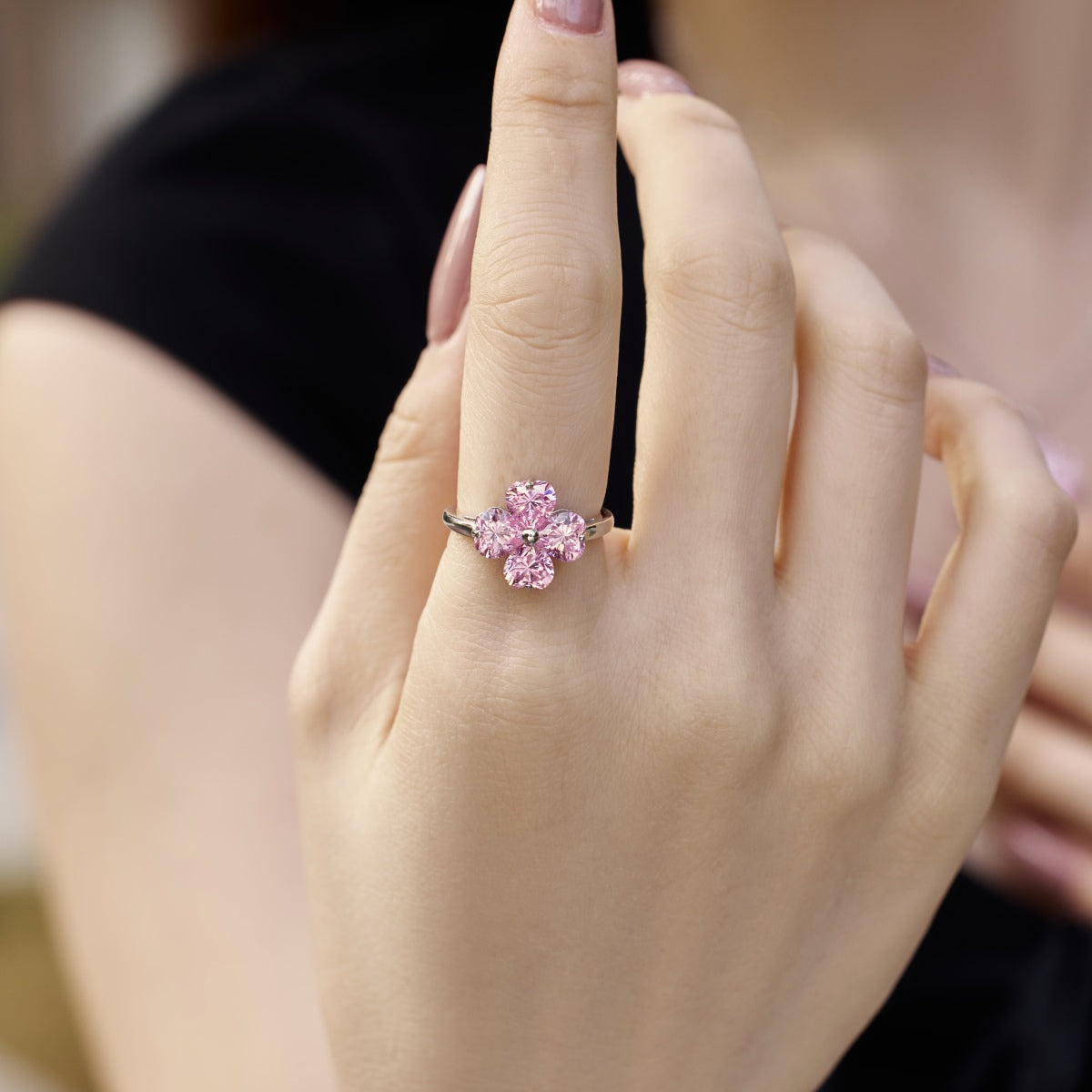 [Am jewelry]Heart-shaped Four-Leaf Clover Ball Ring