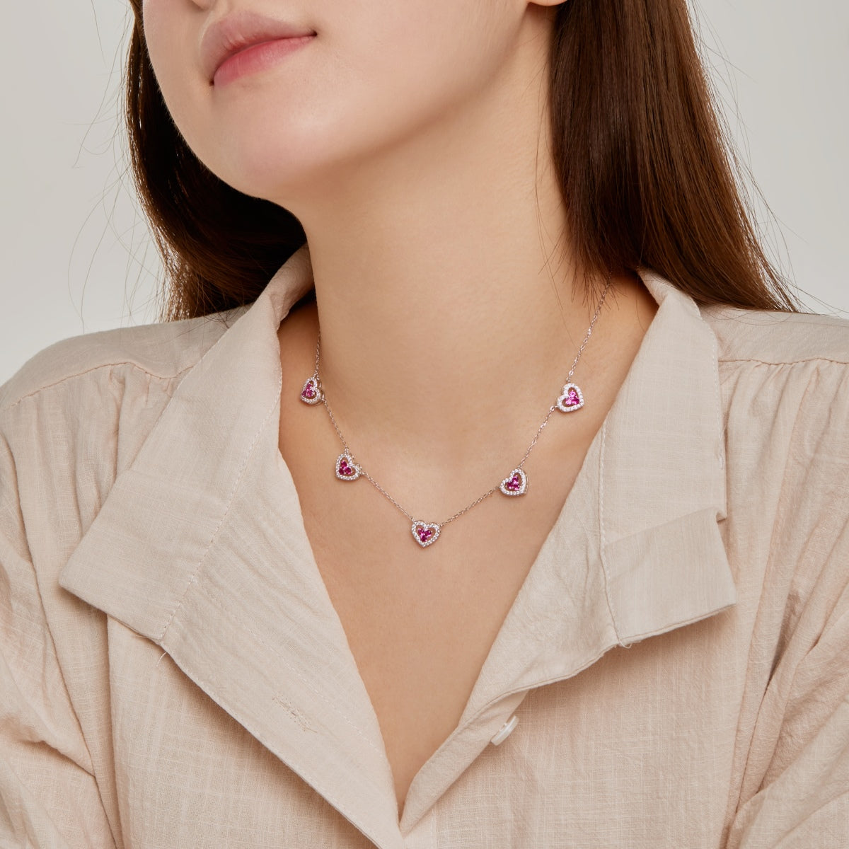 [Am jewelry]Sparkling Five Heart Necklace