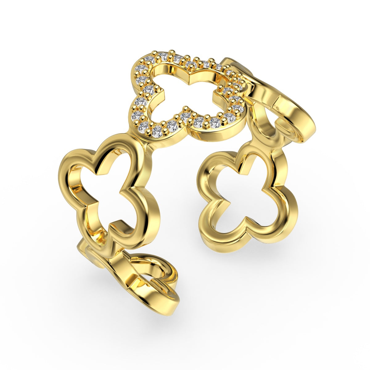 [Am jewelry]Hollow Design Four-Leaf Clover Flower Shape Ring
