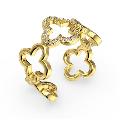 [Am jewelry]Hollow Design Four-Leaf Clover Flower Shape Ring
