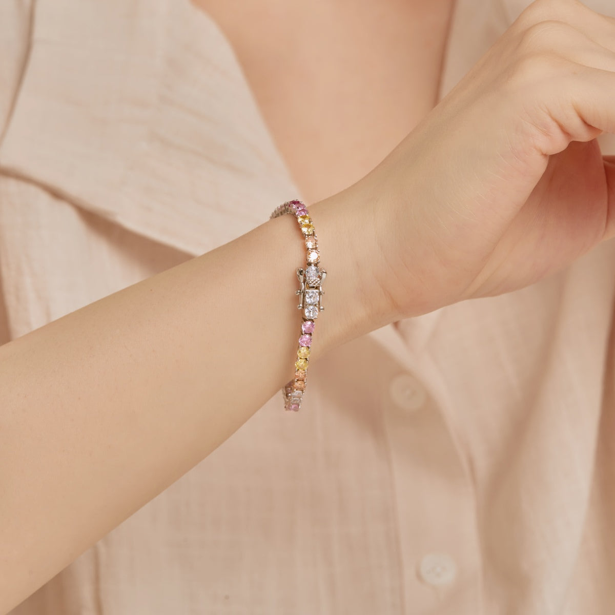 [Am jewelry]Radiant Colorful Round Cut Tennis Bracelet