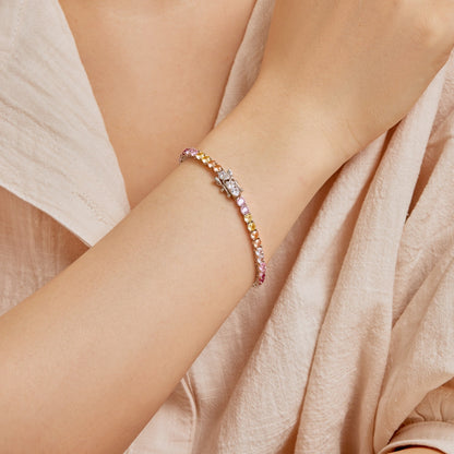 [Am jewelry]Radiant Colorful Round Cut Tennis Bracelet