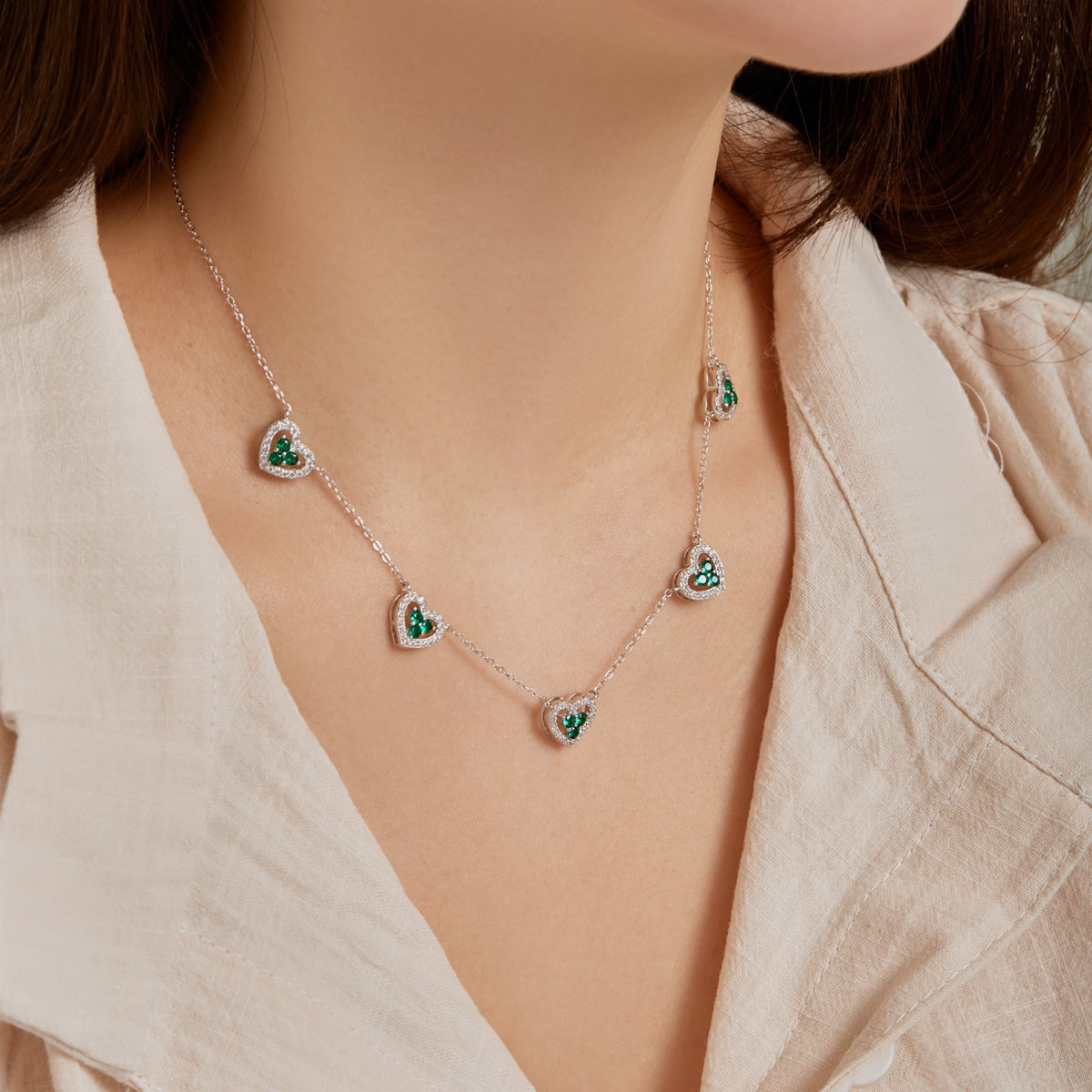 [Am jewelry]Sparkling Five Heart Necklace
