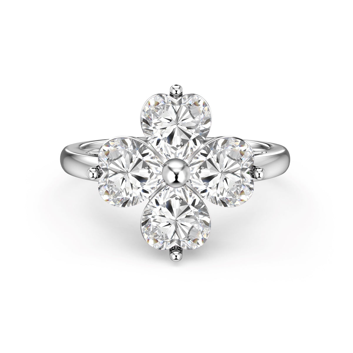[Am jewelry]Heart-shaped Four-Leaf Clover Ball Ring