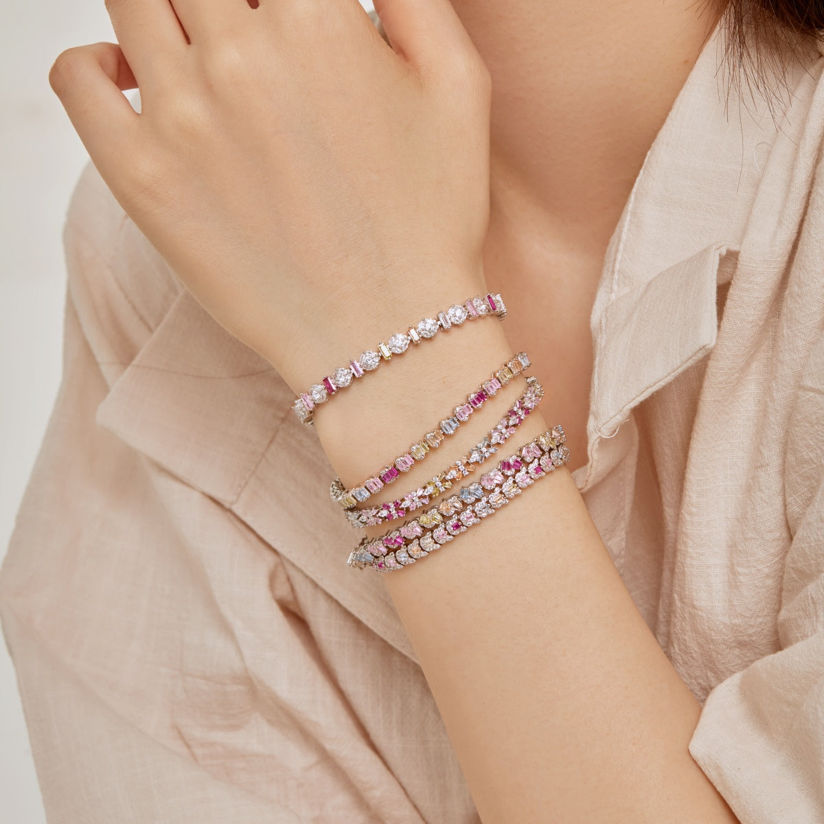 [Am jewelry]Delicate Colorful Multi Cut Daily Bracelet