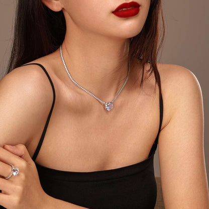 [Am jewelry]8.0 Carat Versatile Colorful Sweet Heart-Shaped Tennis Necklace