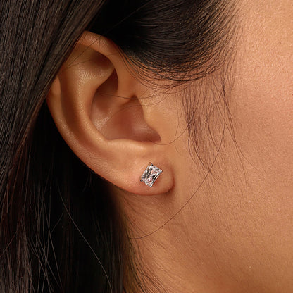 [Am jewelry]Stylish Shiny Rectangular Center Stone Stud Earrings