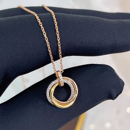 [Am jewelry]TRINITY NECKLACE SILVER GOLD PINK GOLD DIAMONDS