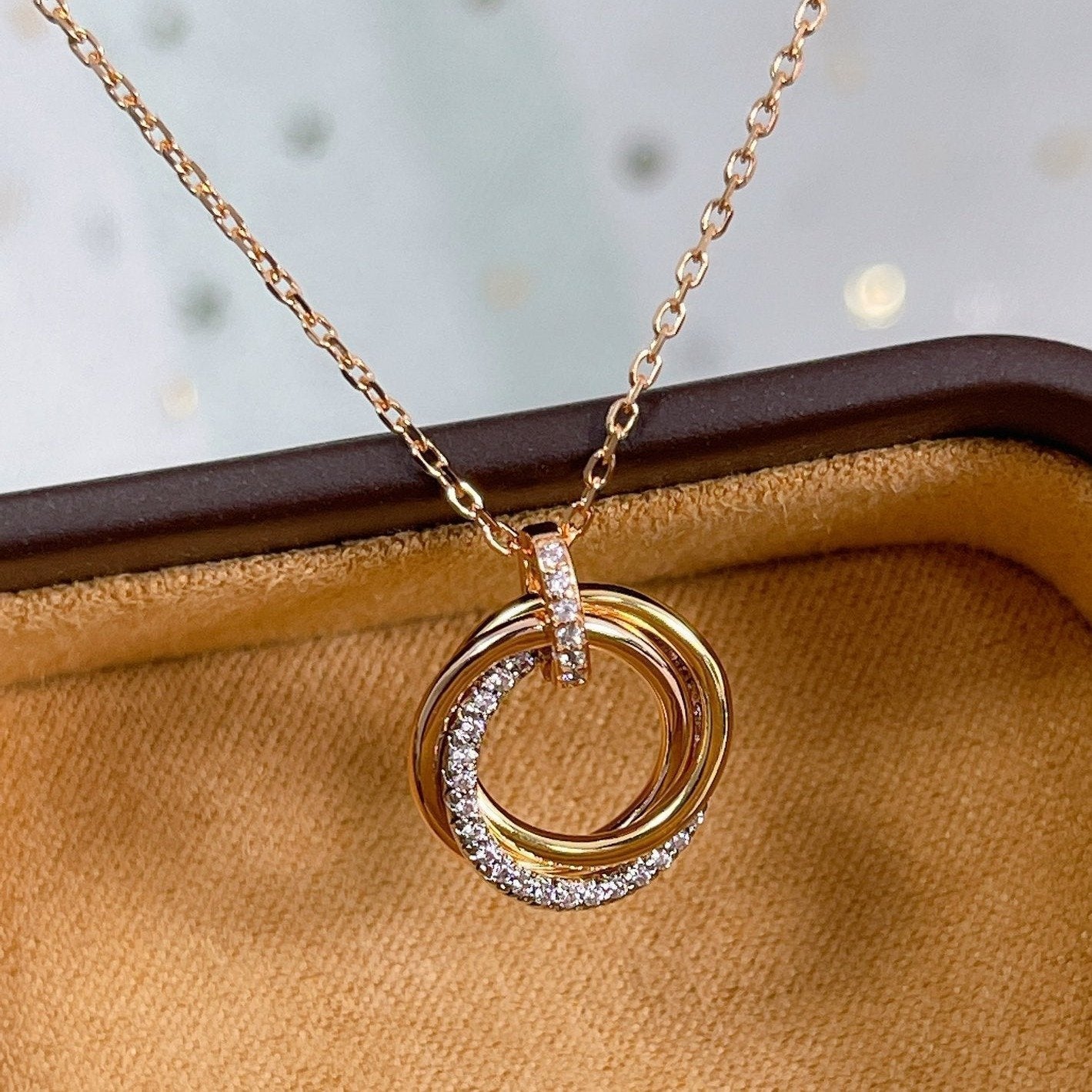 [Am jewelry]TRINITY NECKLACE SILVER GOLD PINK GOLD DIAMONDS