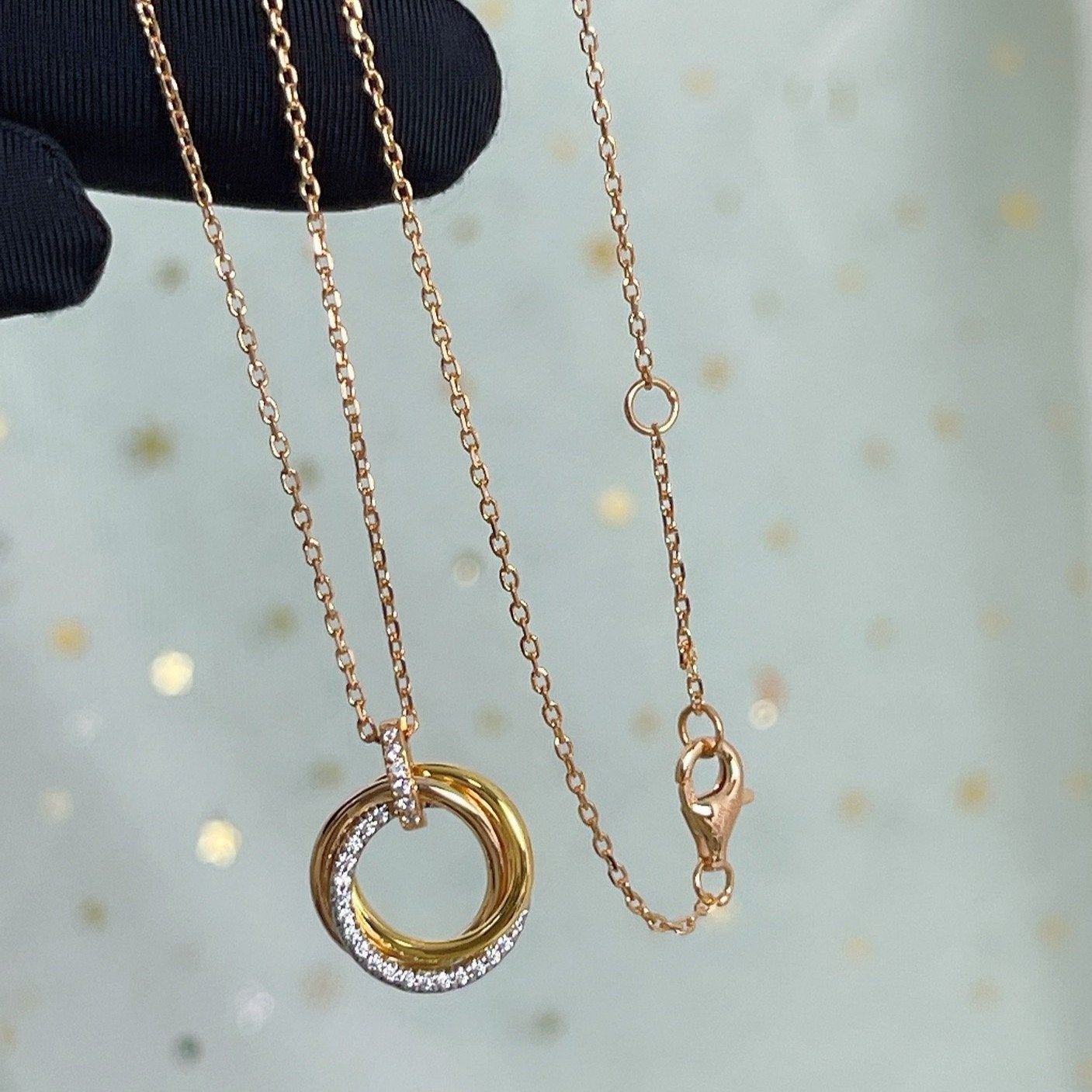 [Am jewelry]TRINITY NECKLACE SILVER GOLD PINK GOLD DIAMONDS