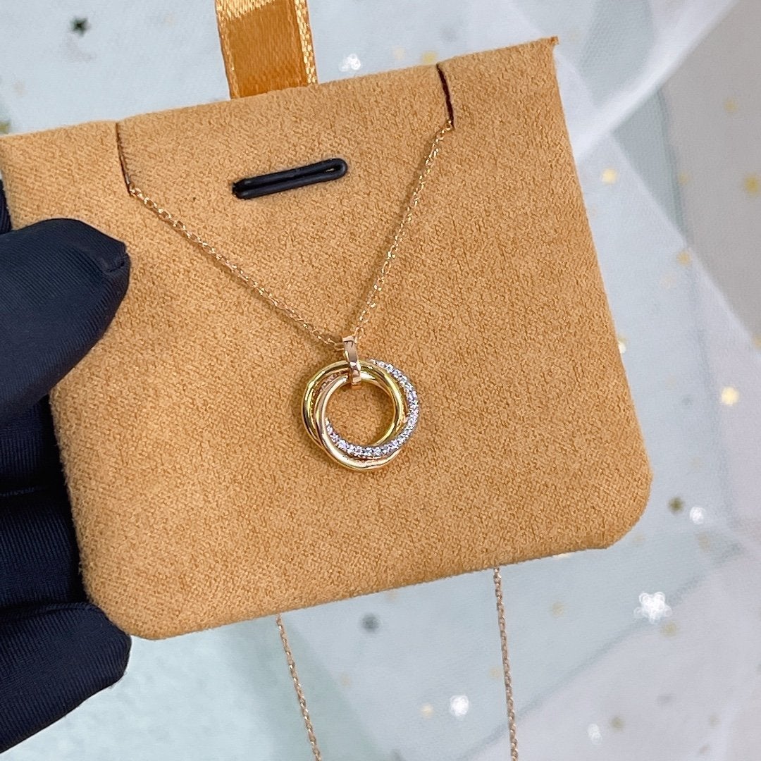 [Am jewelry]TRINITY NECKLACE SILVER GOLD PINK GOLD DIAMONDS