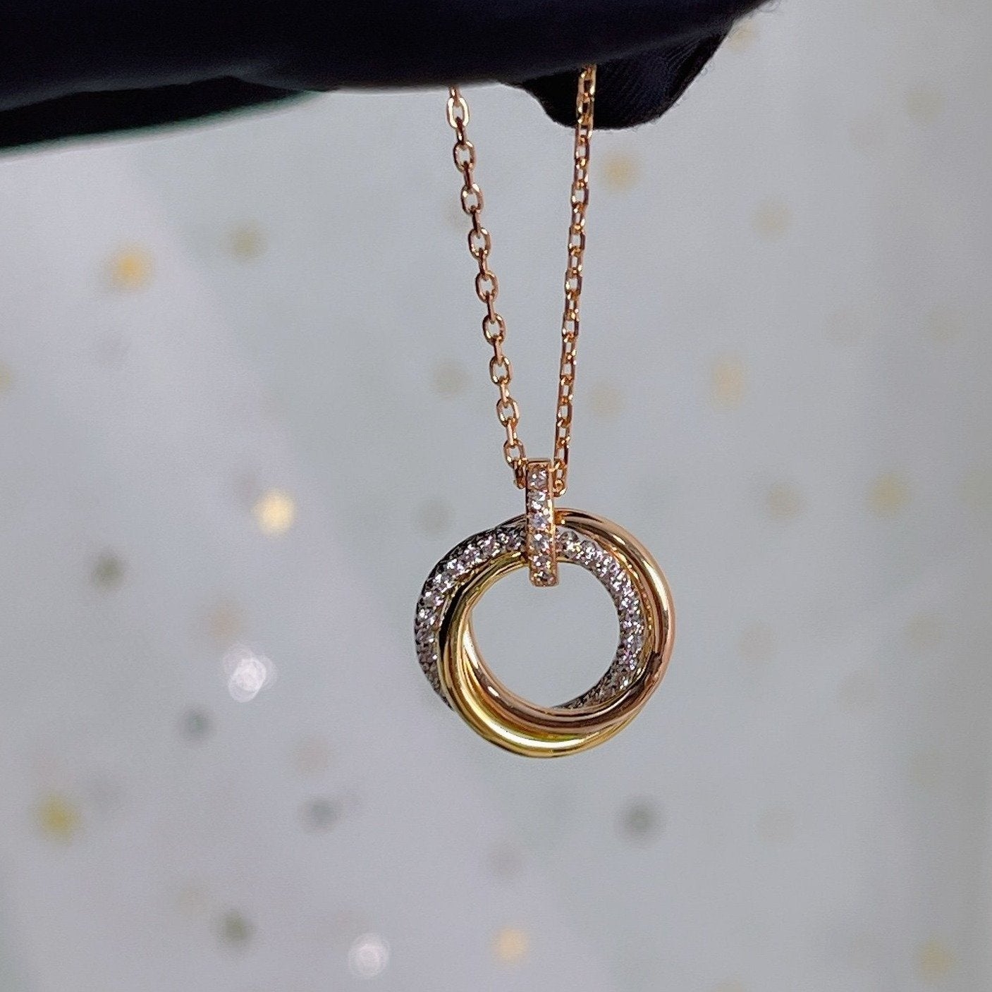 [Am jewelry]TRINITY NECKLACE SILVER GOLD PINK GOLD DIAMONDS