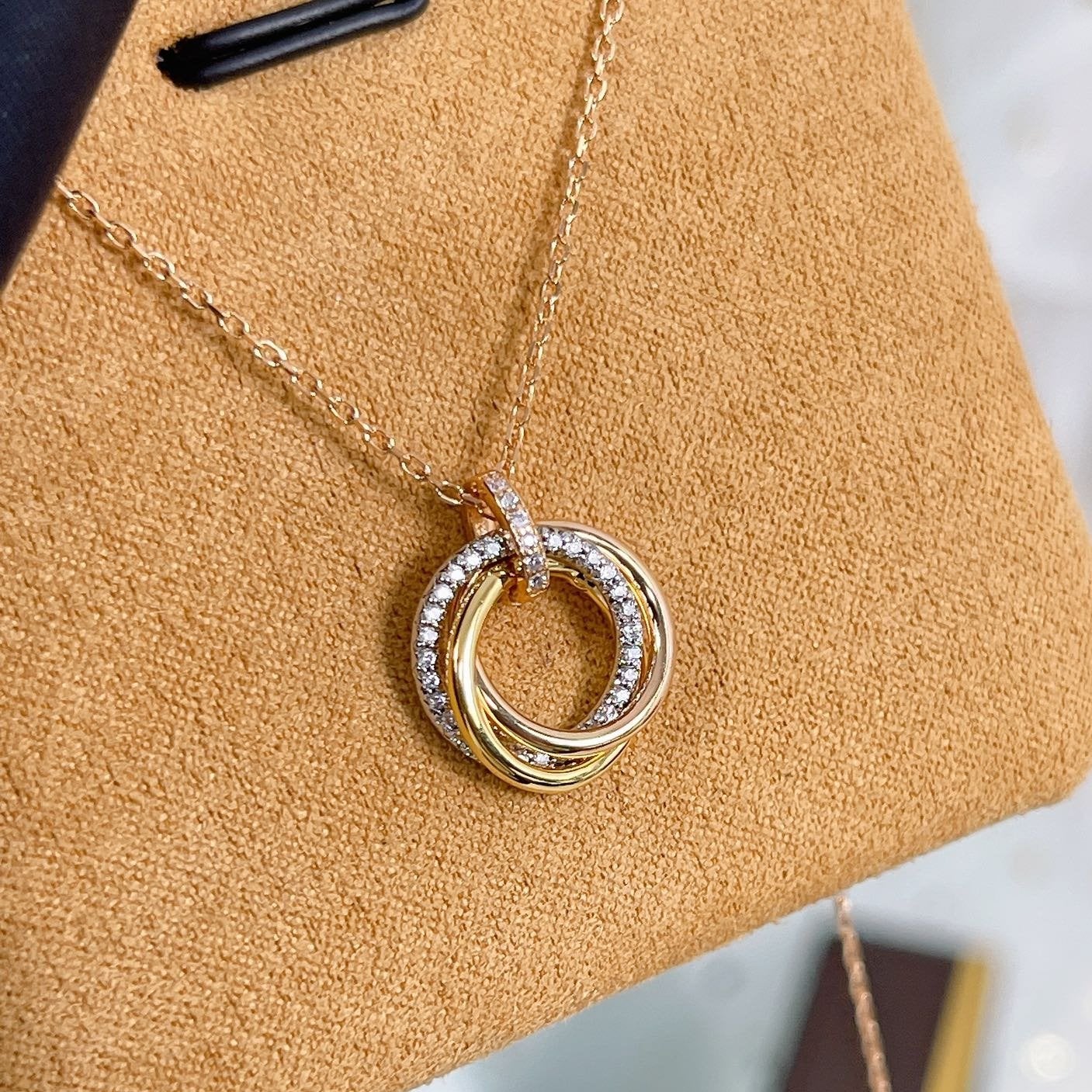 [Am jewelry]TRINITY NECKLACE SILVER GOLD PINK GOLD DIAMONDS