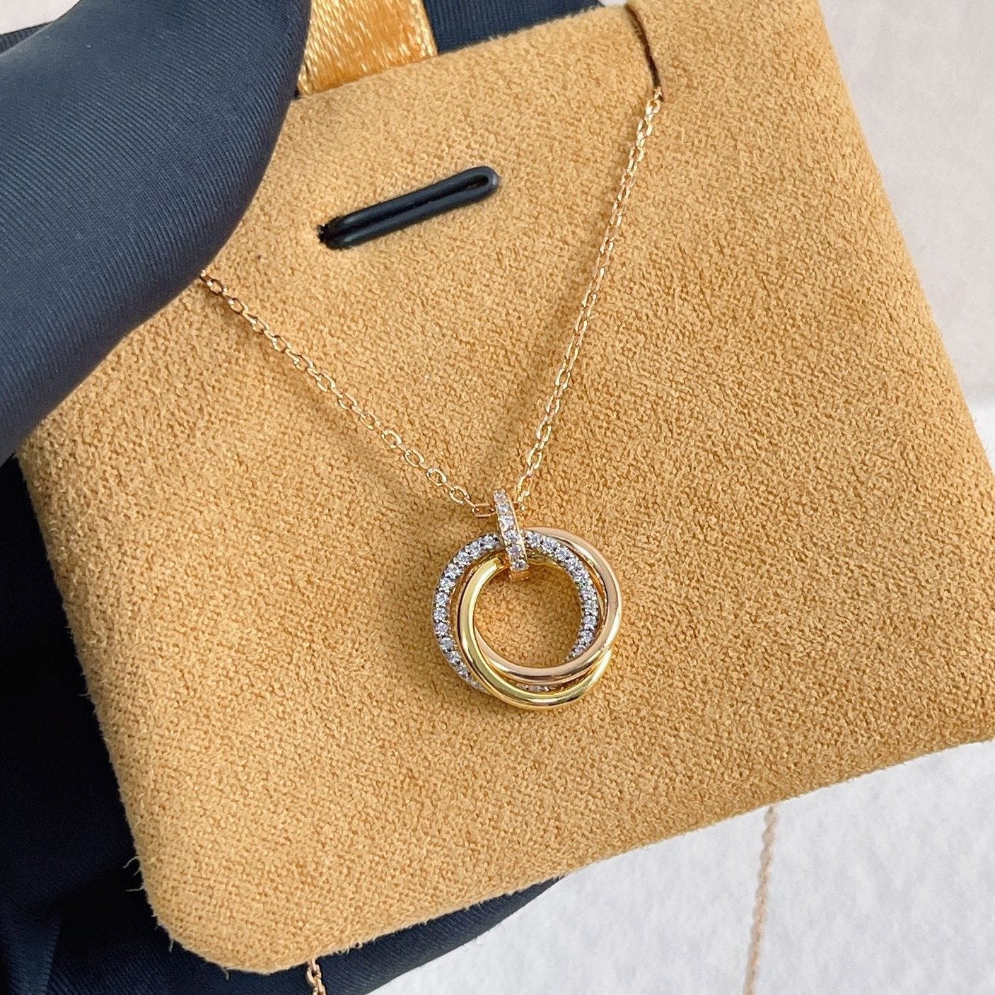 [Am jewelry]TRINITY NECKLACE SILVER GOLD PINK GOLD DIAMONDS