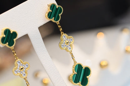 [Am jewelry]CLOVER EARRINGS GOLD MALACHITE DIAMOND 3 MOTIF