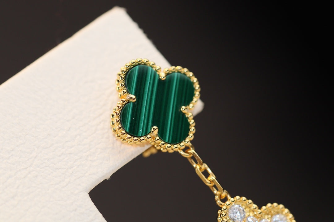 [Am jewelry]CLOVER EARRINGS GOLD MALACHITE DIAMOND 3 MOTIF