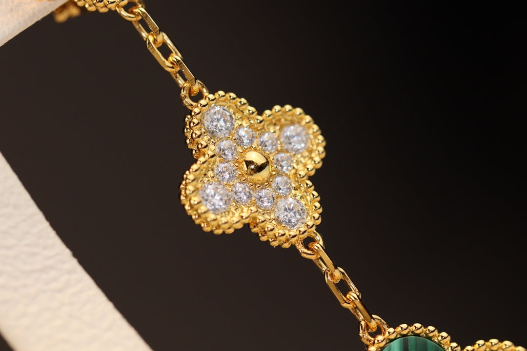 [Am jewelry]CLOVER EARRINGS GOLD MALACHITE DIAMOND 3 MOTIF