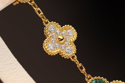 [Am jewelry]CLOVER EARRINGS GOLD MALACHITE DIAMOND 3 MOTIF